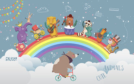 可爱卡通小动物彩虹儿童房背景墙