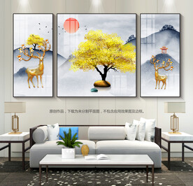 现代抽象客厅装饰画三联画山水画