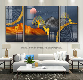 流金群山客厅装饰画三联画无框画