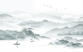 蓝色客厅意境山水 文件分层 