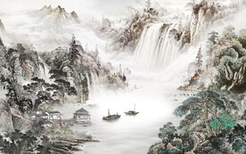 古风 客厅意境山水 文件分层 