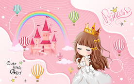 可爱卡通公主城堡儿童房背景墙