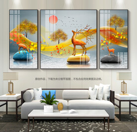 现代装饰画挂画三联画晶瓷画壁画