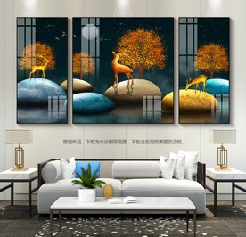 石来运转客厅装饰画挂画三联画