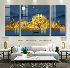 鎏金摇钱树客厅装饰画无框画挂画