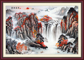 国画 流水生财鸿运当头