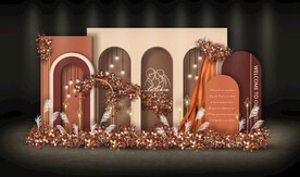 红橙色婚礼迎宾区