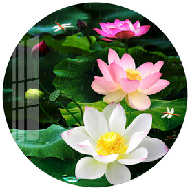 荷塘清趣荷花圆形装饰画