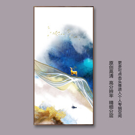 抽象简约线条麋鹿山水玄关装饰画