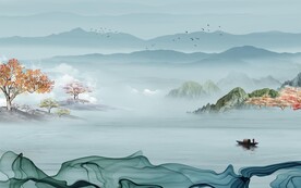 中式 新电视山水画 文件分层画