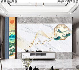中国风现代简约大理石背景墙