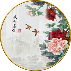 新中式花开富贵牡丹花圆形装饰画