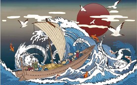 浮世绘日本料理餐饮背景墙壁画