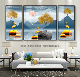 抽象风景装饰画客厅背景三联画