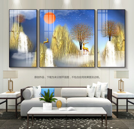 抽象山水装饰画客厅挂画三联画