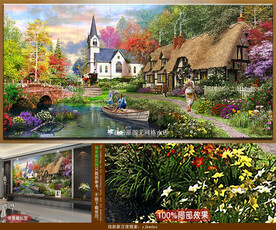 田园水景唯美小镇风景装饰画