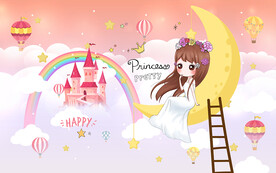 可爱公主城堡气球儿童房背景墙