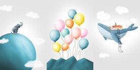 装饰画 三联画 熊 海豚 卡通