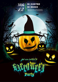 万圣节夜晚墓地蝙蝠蓝瓜灯艺术字