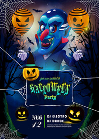 万圣节夜晚墓地蝙蝠蓝瓜灯艺术字