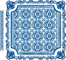 蓝色花纹 大牌方巾印花