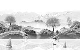 灰色山水背景墙