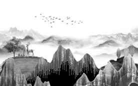 酒店灰色墙画山水 TIF分层