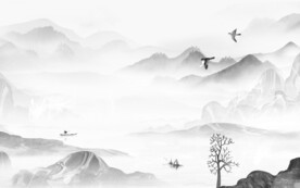 最新山水背景墙画 tif分层