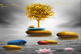 装饰画 晶瓷画 荷花 金树