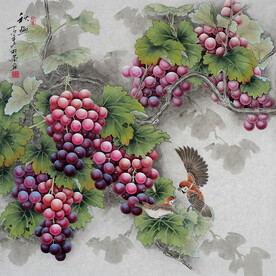 装饰画 晶瓷画 葡萄 鸟