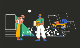 快递员送货到家插画