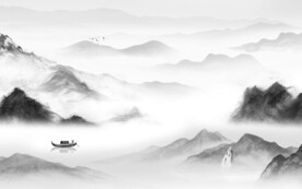 无框画客厅灰山水画 tif分层