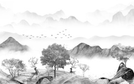 新款客厅灰山水画 tif分层