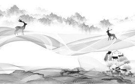 麋鹿山水灰色新画 TIF分层
