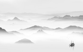 新中式山水画灰色画 TIF分层