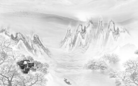 现代山水画灰色画 TIF分层