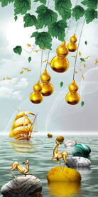 石来运转麋鹿山水玄关装饰画