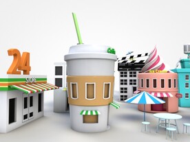 卡通模型商业街C4D立体设计