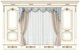 窗帘金色石膏边背景墙画