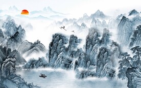 高端蓝色山水装饰画