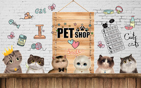 个性木板砖墙猫咪工装背景墙