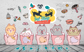 个性砖墙宠物店猫咪工装背景墙
