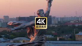 航拍俄罗斯主体精神标志工农塑像
