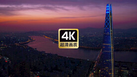 航拍傍晚海滨城市建筑群