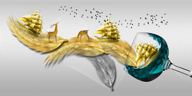 装饰画 晶瓷画 红酒杯 羽毛