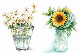 装饰画 晶瓷画 菊花 花瓶