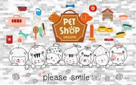 可爱草莓猫咪宠物店背景墙