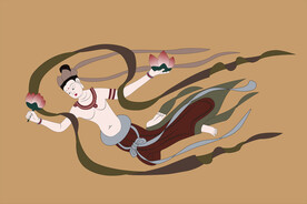 敦煌莫高窟390窟壁画献花飞天