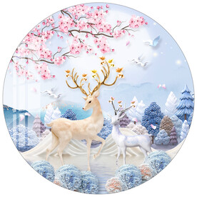北欧麋鹿花卉圆形装饰画