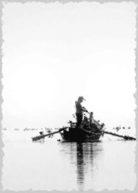 5070数字油画装饰画黑白渔夫